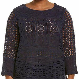 Nic + Zoe Nic and Zoe Plus $188 Blueprint Blue Sheer Lace Pullover 1X NWT !